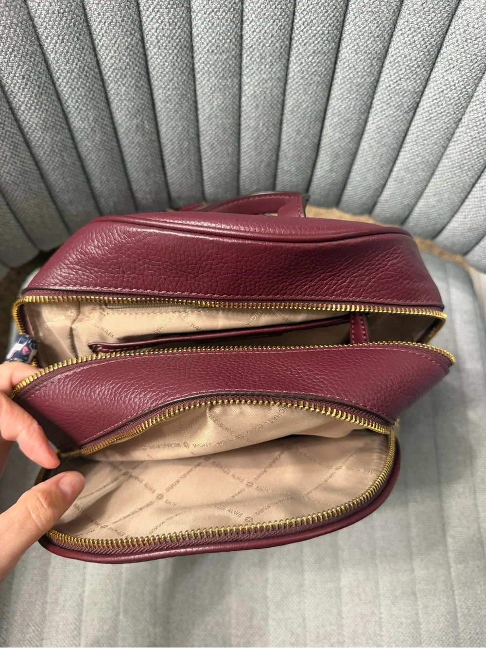 Michael Kors Burgundy Pebbled Leather Mini Backpack with Gold Hardware